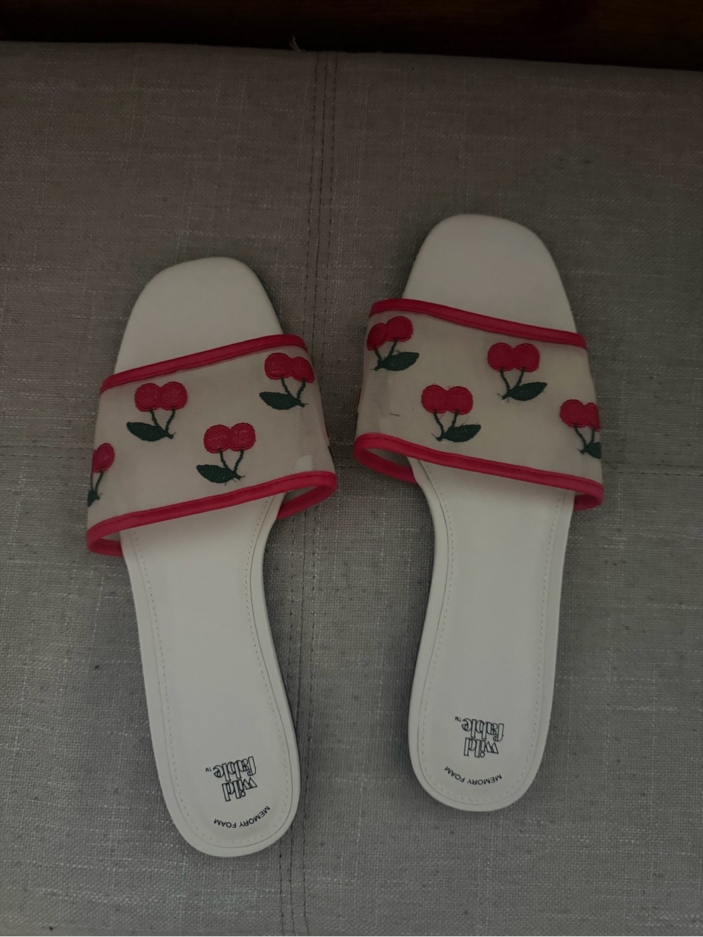 wild fable White Slide Sandals with Red Cherry Embroidery